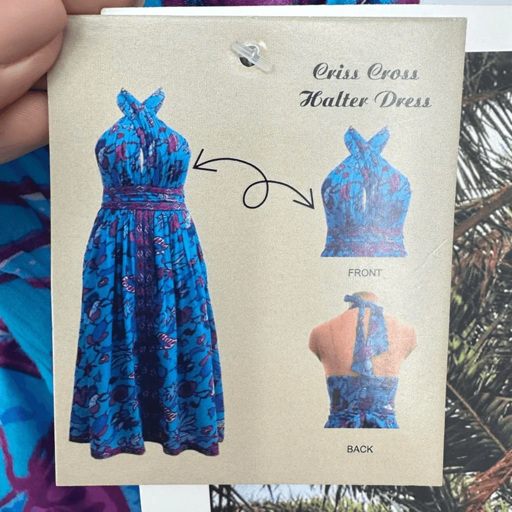 Caroline Constas Halter Fit Flare Smocked Maxi Dress XL Turquoise Gauze Cotton - Picture 12 of 16